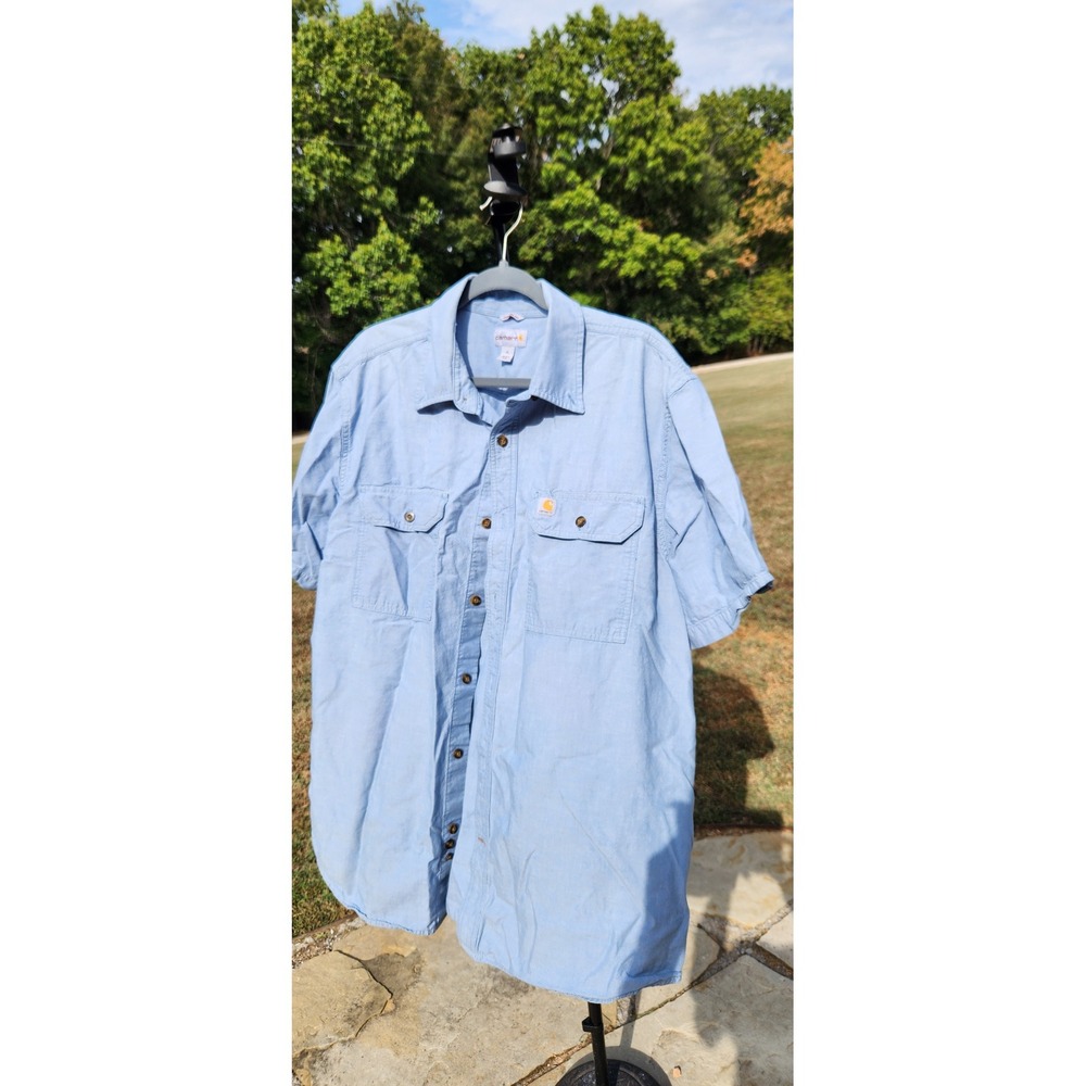 Carhartt Mens XL Light Blue Short Sleeve Button Down Work Shirt